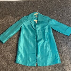 Chico's Shimmering Teal Satin Trench Coat